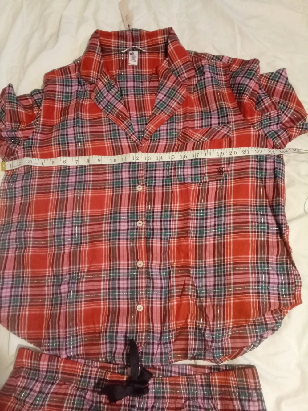 Victoria's Secret Red Plaid Button-Down Shirt and Matching Shorts Set Sz XL